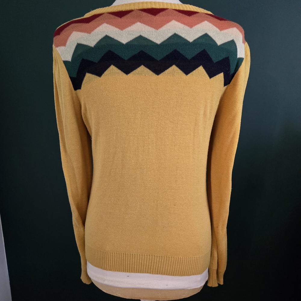 ModCloth Mustard Yellow Chevron Yoke Button-Up Cardigan - Picture 4 of 4